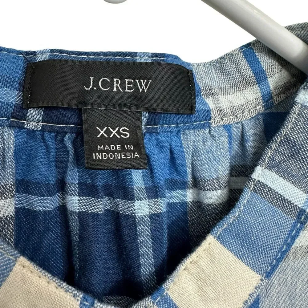 J.Crew Puff Sleeve Pop Over Plaid Blouse in‎ Valley Plaid Flannel, XXS